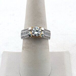 Estate Sterling Silver 925 CZ Engagement Ring Size 7 Round Cut Band 6.7g